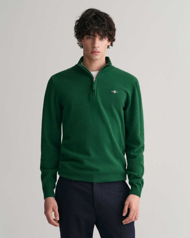 Gant Superfine Lambswool Half-Zip Men\'s Sweater Forest Green | XQGEI-1239