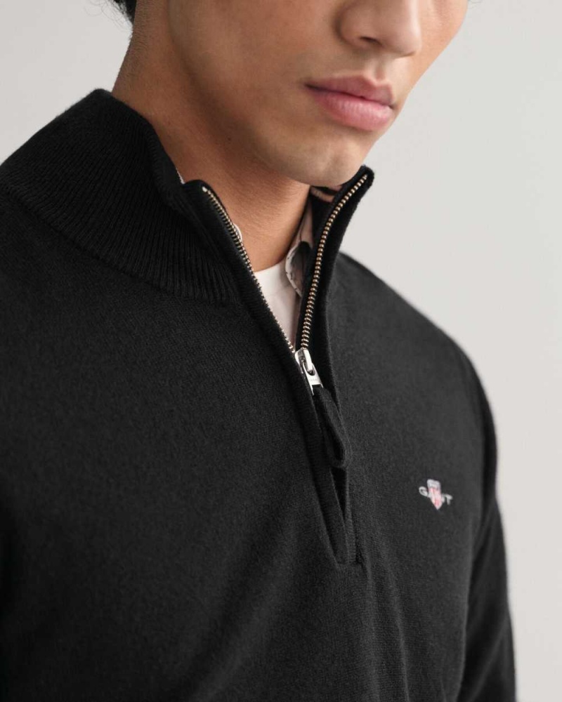 Gant Superfine Lambswool Half-Zip Men's Sweater Black | LQSKF-4563