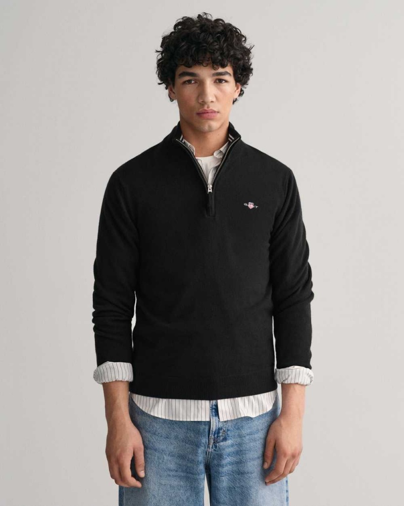 Gant Superfine Lambswool Half-Zip Men\'s Sweater Black | LQSKF-4563