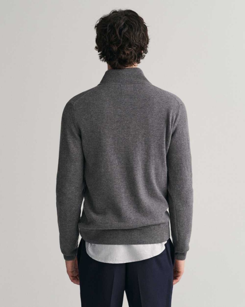 Gant Superfine Lambswool Half-Zip Men's Sweater Charcoal Melange | MVADC-7016