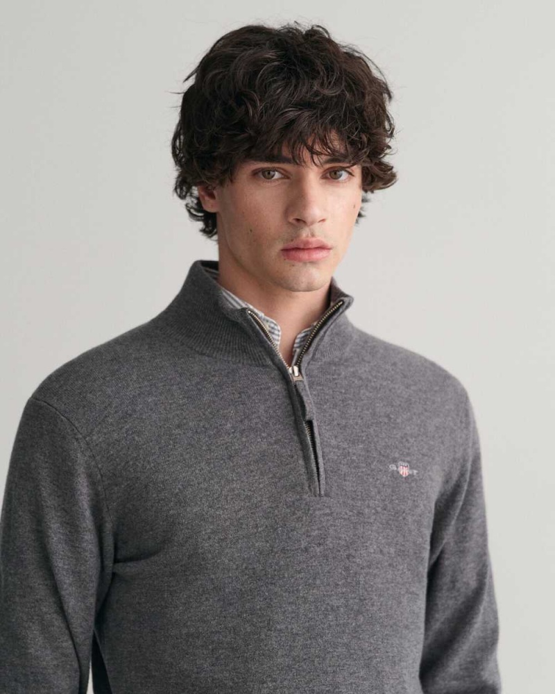 Gant Superfine Lambswool Half-Zip Men's Sweater Charcoal Melange | MVADC-7016