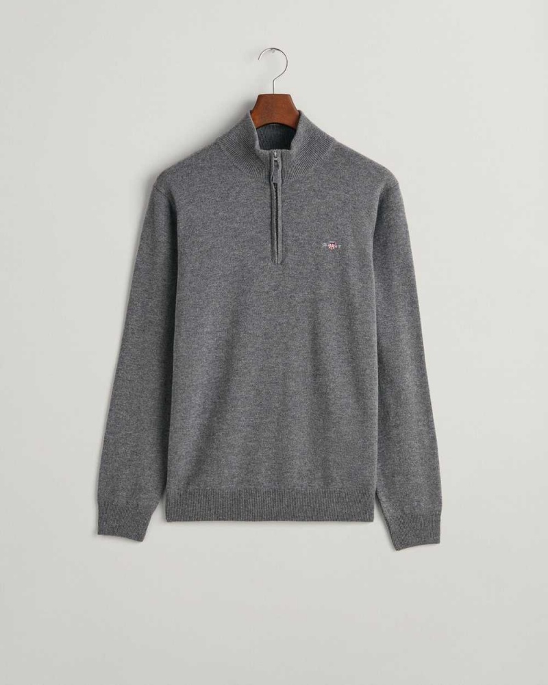 Gant Superfine Lambswool Half-Zip Men's Sweater Charcoal Melange | MVADC-7016