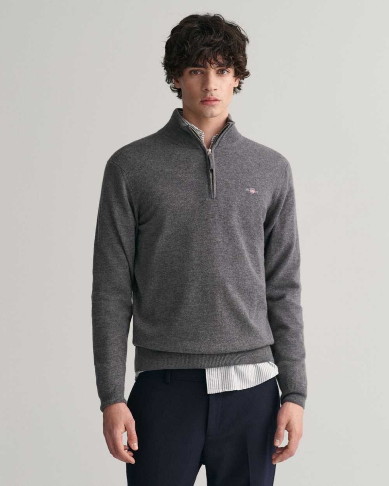 Gant Superfine Lambswool Half-Zip Men\'s Sweater Charcoal Melange | MVADC-7016