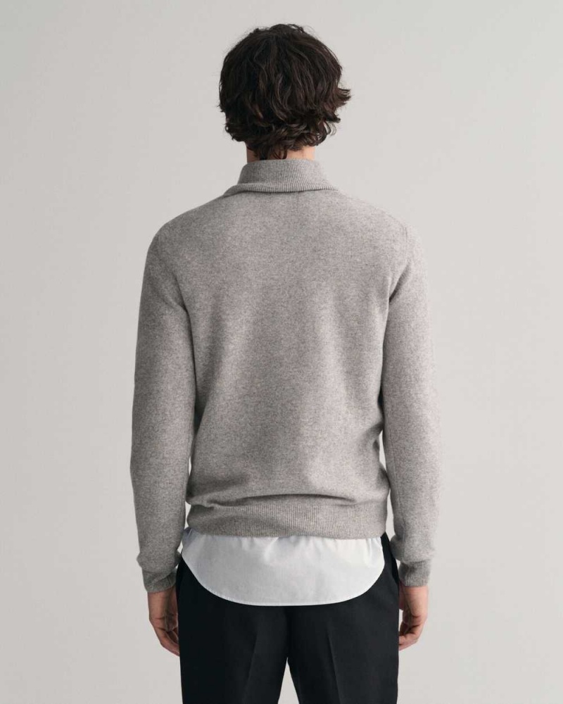 Gant Superfine Lambswool Half-Zip Men's Sweater Grey Melange | ICXBM-3649