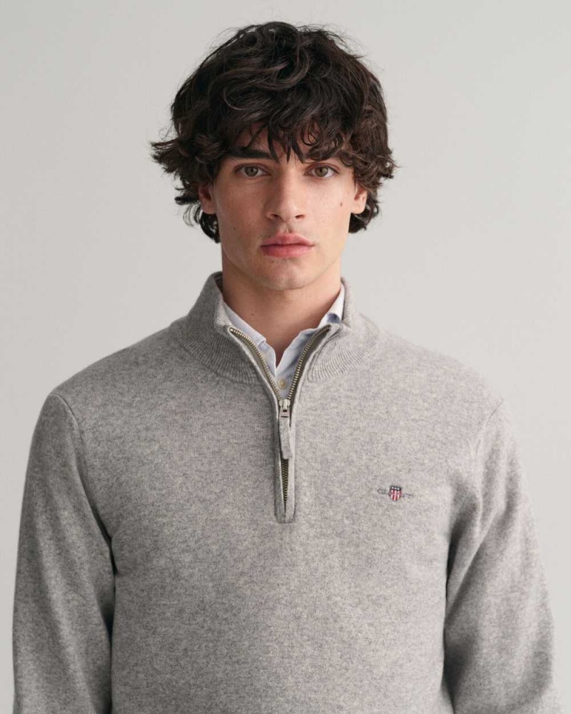 Gant Superfine Lambswool Half-Zip Men's Sweater Grey Melange | ICXBM-3649