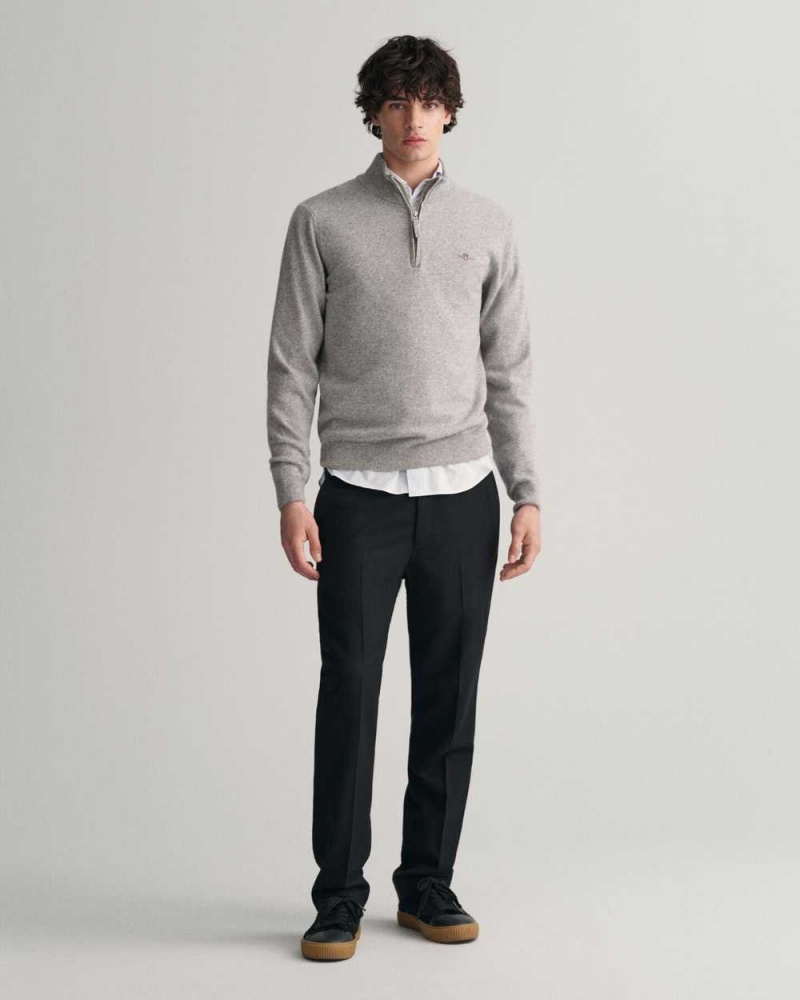 Gant Superfine Lambswool Half-Zip Men's Sweater Grey Melange | ICXBM-3649