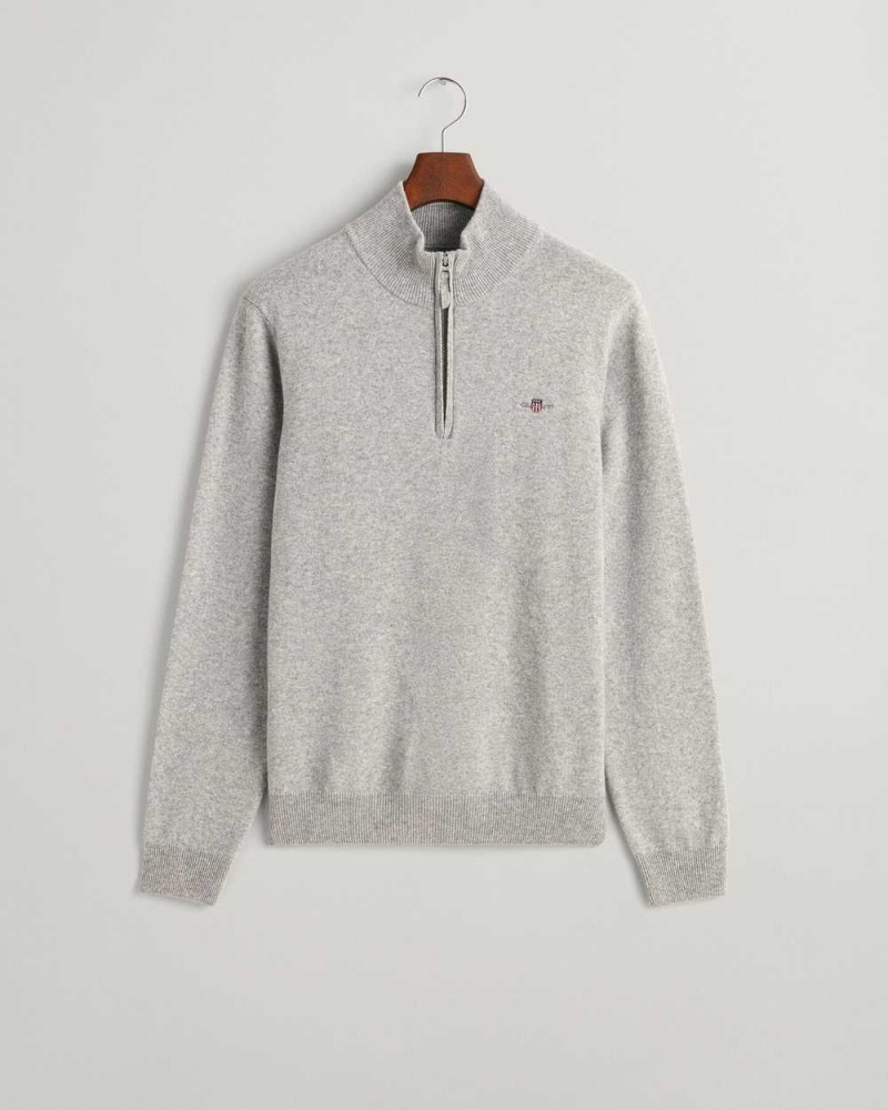 Gant Superfine Lambswool Half-Zip Men's Sweater Grey Melange | ICXBM-3649