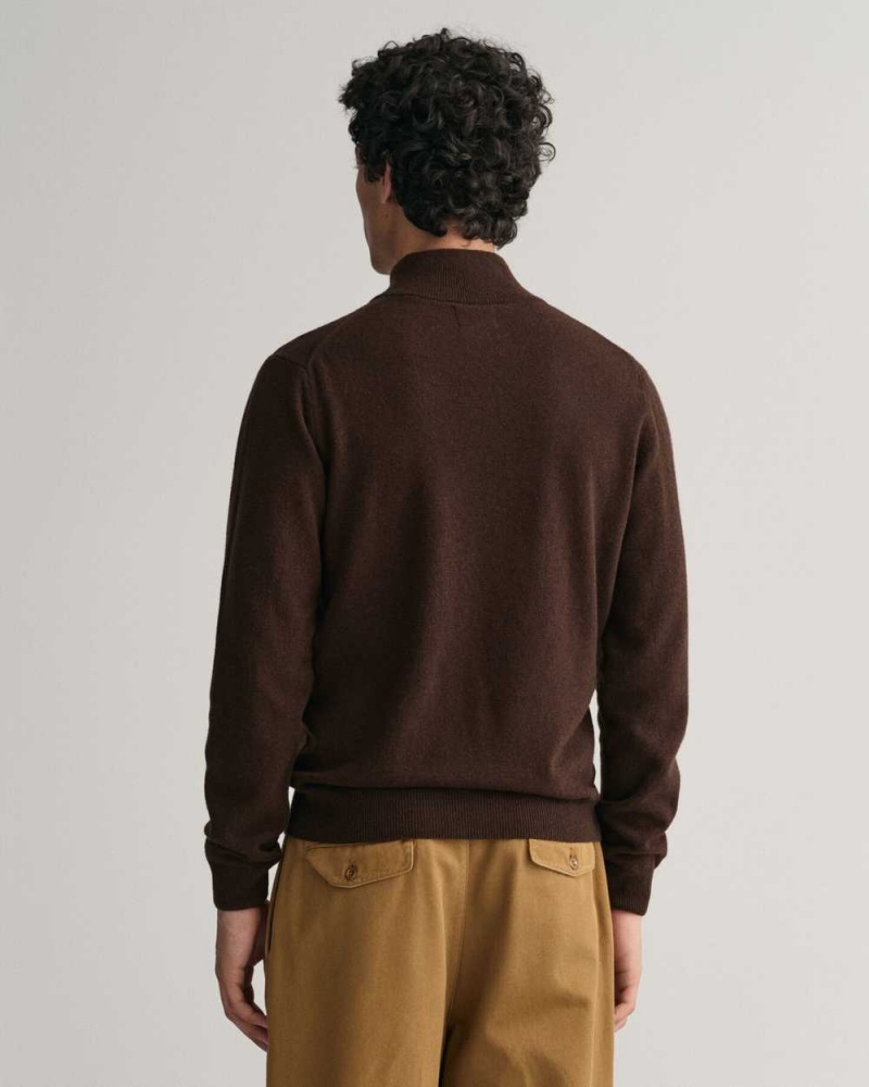 Gant Superfine Lambswool Half-Zip Men's Sweater Dark Brown Melange | GUVWJ-1975