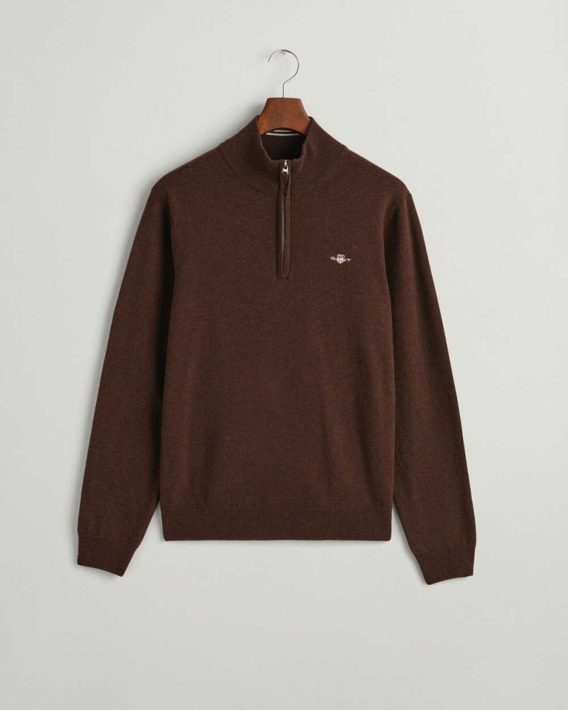 Gant Superfine Lambswool Half-Zip Men's Sweater Dark Brown Melange | GUVWJ-1975