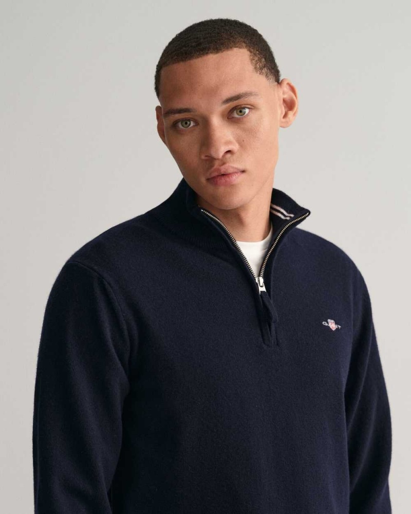 Gant Superfine Lambswool Half-Zip Men's Sweater Marine | ESNZH-1069