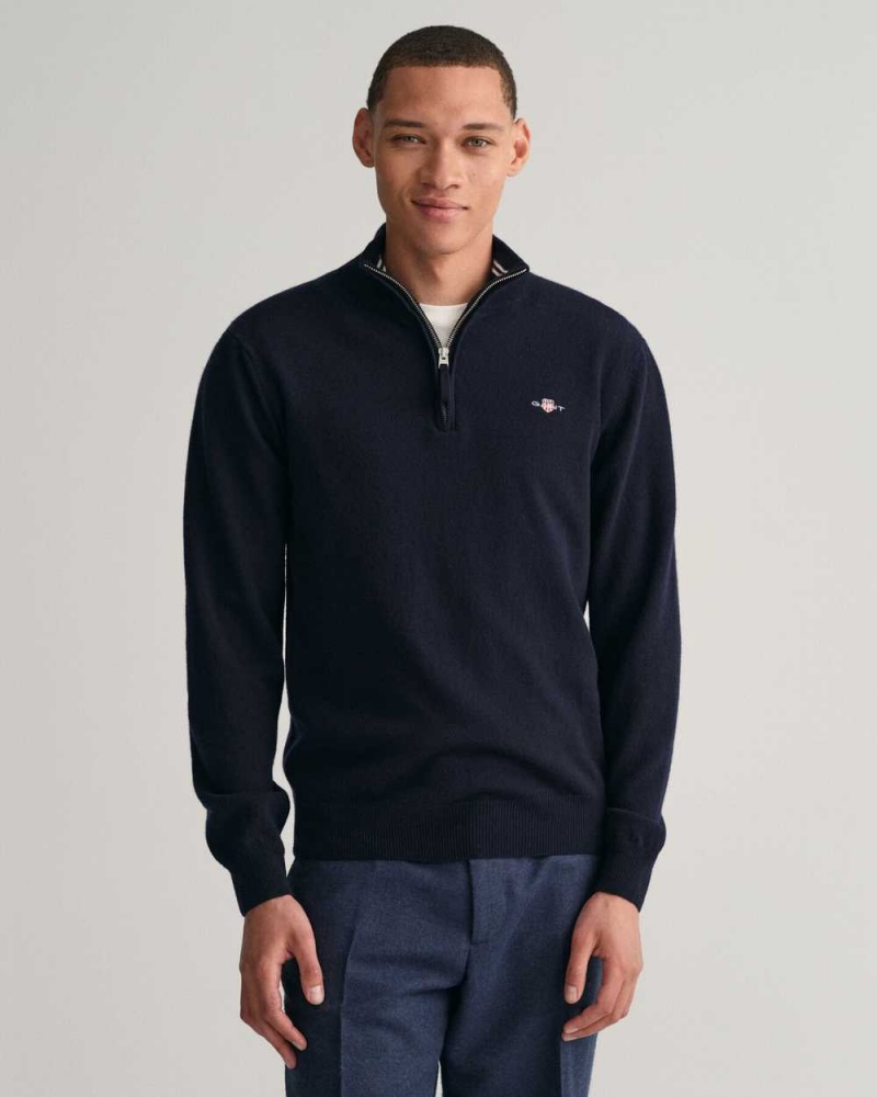 Gant Superfine Lambswool Half-Zip Men\'s Sweater Marine | ESNZH-1069