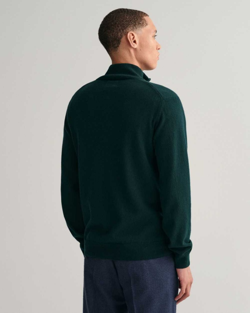 Gant Superfine Lambswool Half-Zip Men's Sweater Tartan Green | TLVXC-6018