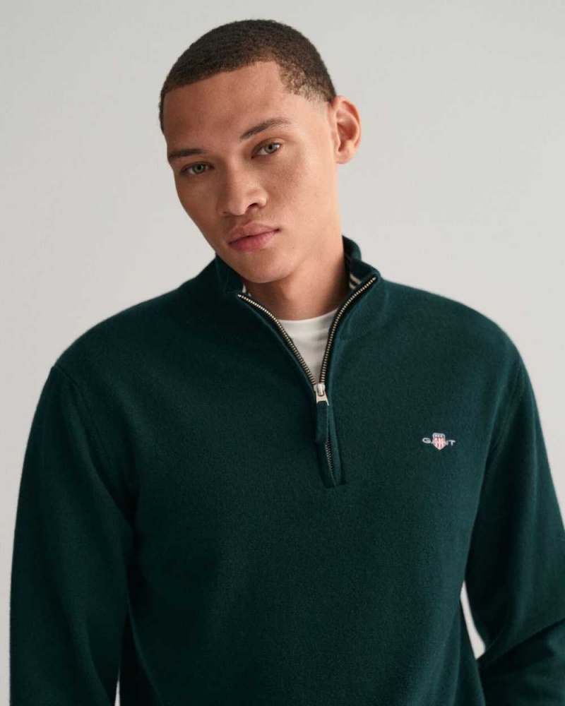 Gant Superfine Lambswool Half-Zip Men's Sweater Tartan Green | TLVXC-6018