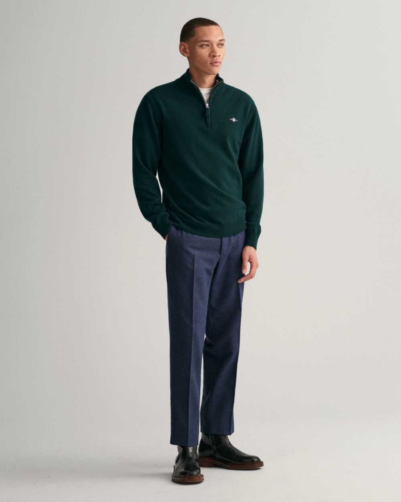 Gant Superfine Lambswool Half-Zip Men's Sweater Tartan Green | TLVXC-6018