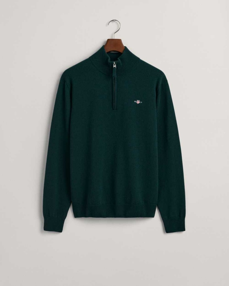 Gant Superfine Lambswool Half-Zip Men's Sweater Tartan Green | TLVXC-6018