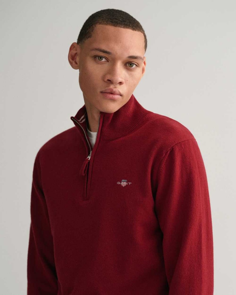 Gant Superfine Lambswool Half-Zip Men's Sweater Port Red | LSOWF-4520