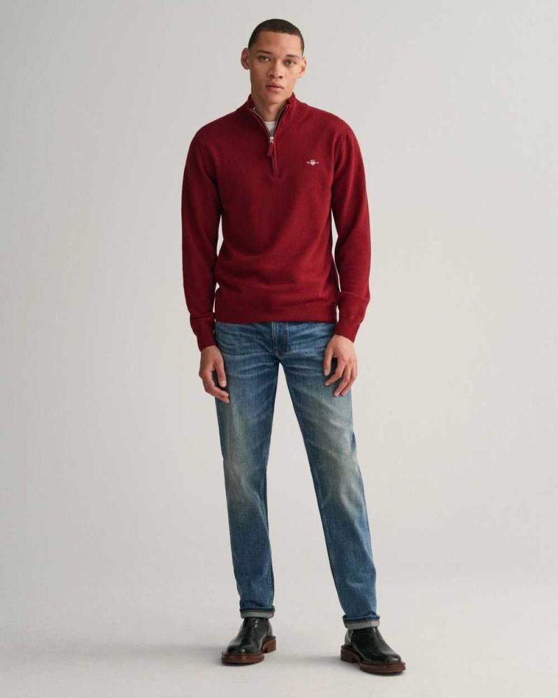 Gant Superfine Lambswool Half-Zip Men's Sweater Port Red | LSOWF-4520