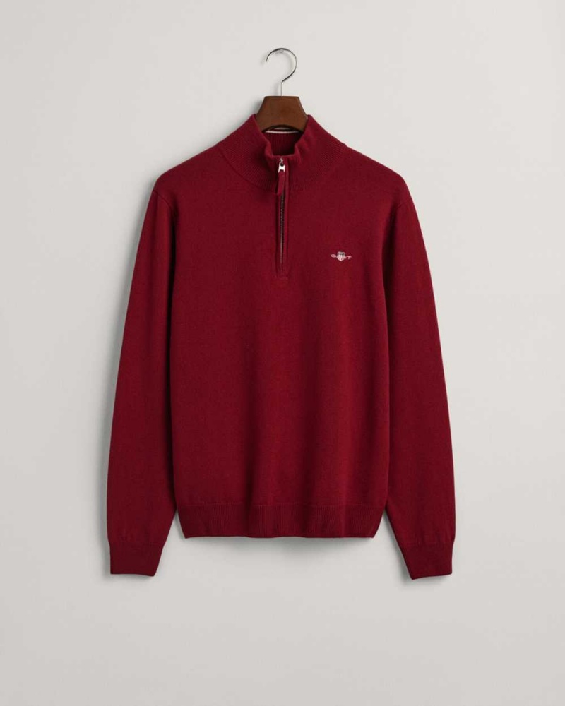 Gant Superfine Lambswool Half-Zip Men's Sweater Port Red | LSOWF-4520