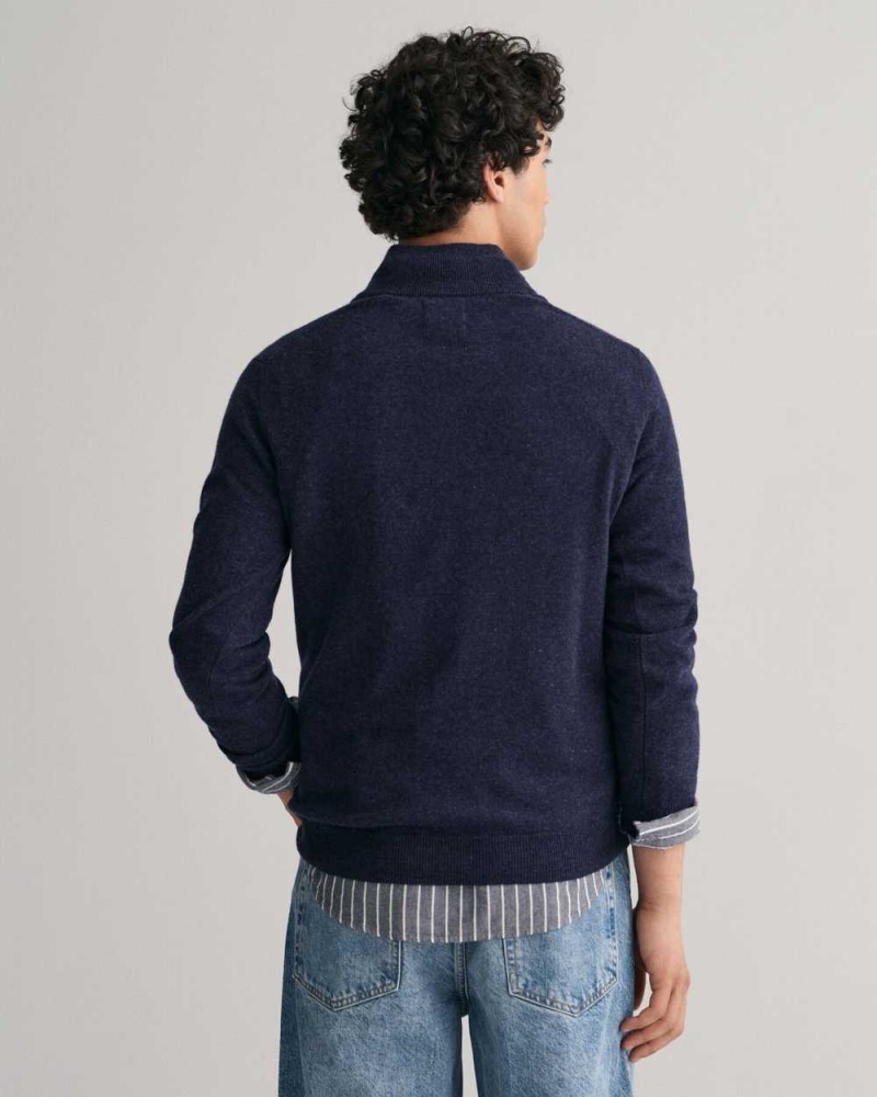 Gant Superfine Lambswool Half-Zip Men's Sweater Dark Navy Melange | FLAKP-4281