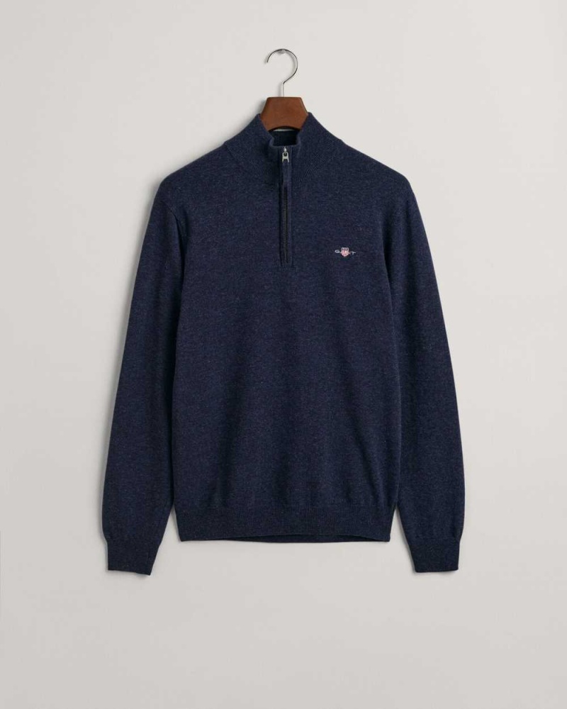 Gant Superfine Lambswool Half-Zip Men's Sweater Dark Navy Melange | FLAKP-4281