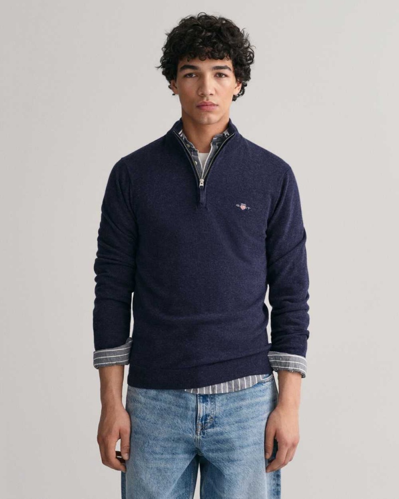 Gant Superfine Lambswool Half-Zip Men\'s Sweater Dark Navy Melange | FLAKP-4281