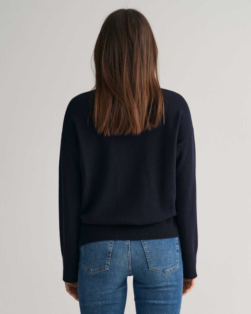 Gant Superfine Lambswool Stand Collar Women's Sweater Evening Blue | WVJHT-1498