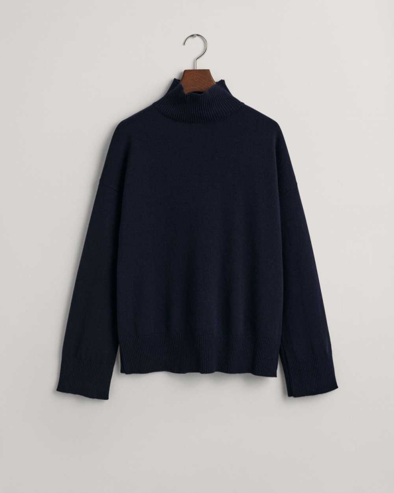 Gant Superfine Lambswool Stand Collar Women's Sweater Evening Blue | WVJHT-1498