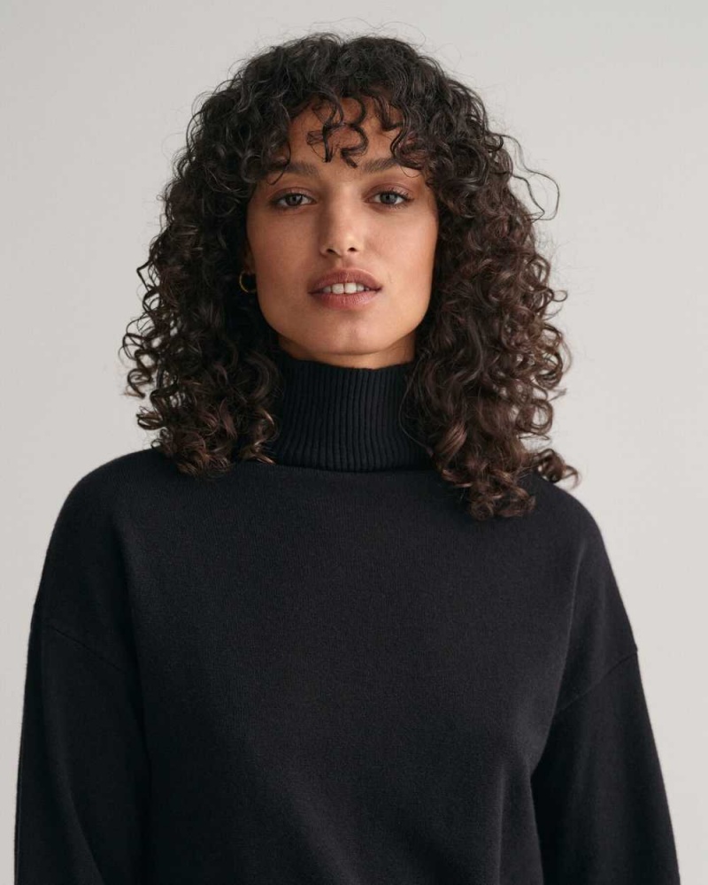 Gant Superfine Lambswool Stand Collar Women's Sweater Black | BLFWT-8075