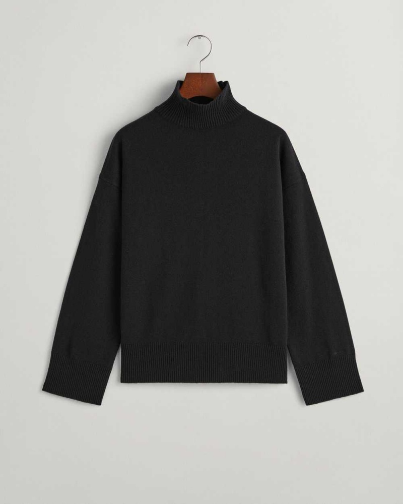 Gant Superfine Lambswool Stand Collar Women's Sweater Black | BLFWT-8075