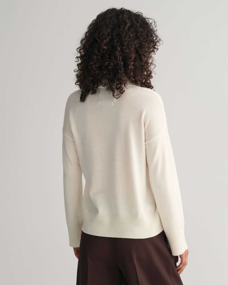 Gant Superfine Lambswool Stand Collar Women's Sweater Cream | WOTSB-4306