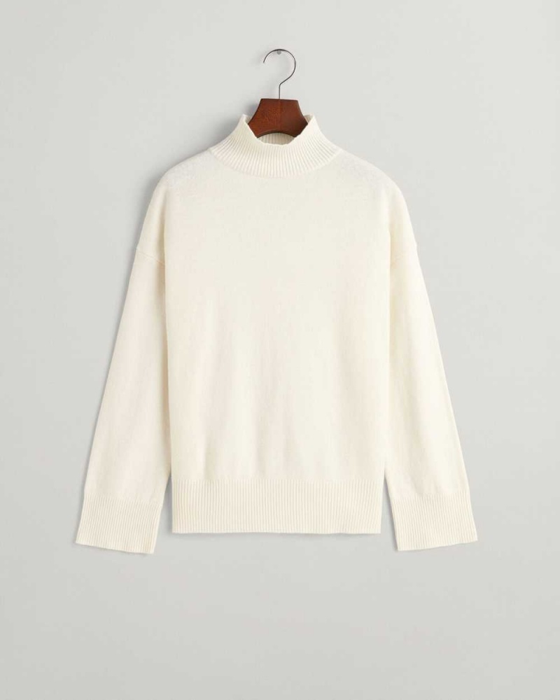 Gant Superfine Lambswool Stand Collar Women's Sweater Cream | WOTSB-4306