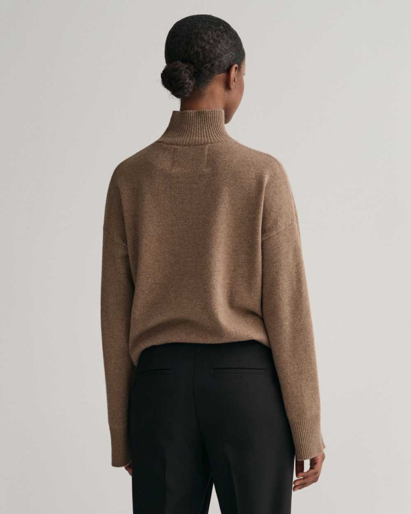 Gant Superfine Lambswool Stand Collar Women's Sweater Mole Brown | ZPRUX-6971