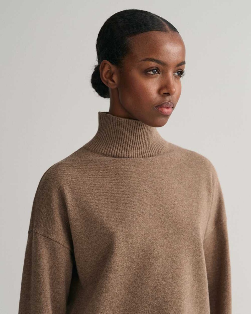 Gant Superfine Lambswool Stand Collar Women's Sweater Mole Brown | ZPRUX-6971