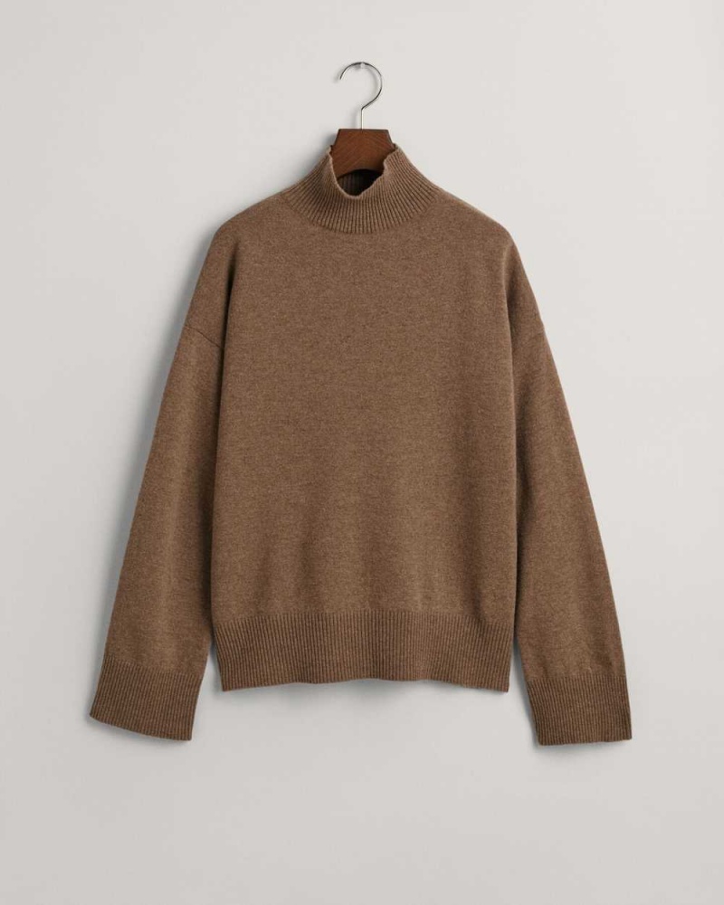 Gant Superfine Lambswool Stand Collar Women's Sweater Mole Brown | ZPRUX-6971