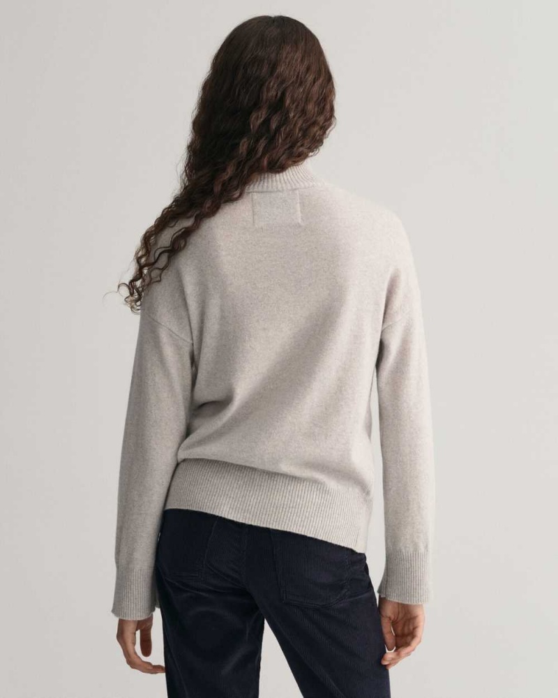 Gant Superfine Lambswool Stand Collar Women's Sweater Light Grey Melange | HIDPU-9135