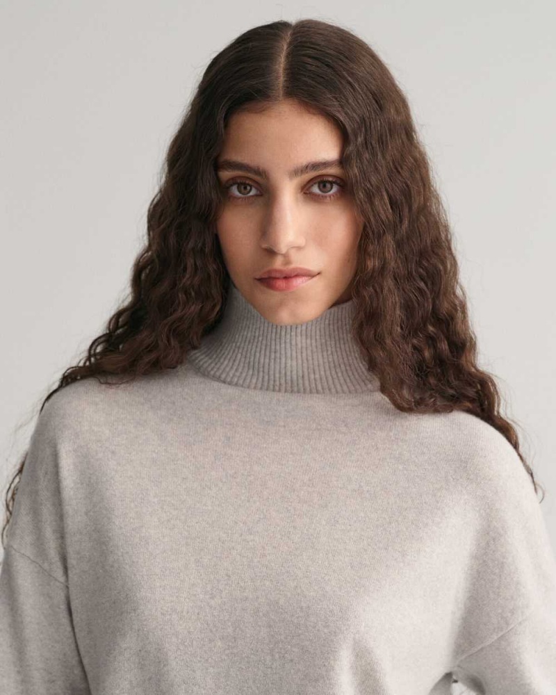 Gant Superfine Lambswool Stand Collar Women's Sweater Light Grey Melange | HIDPU-9135