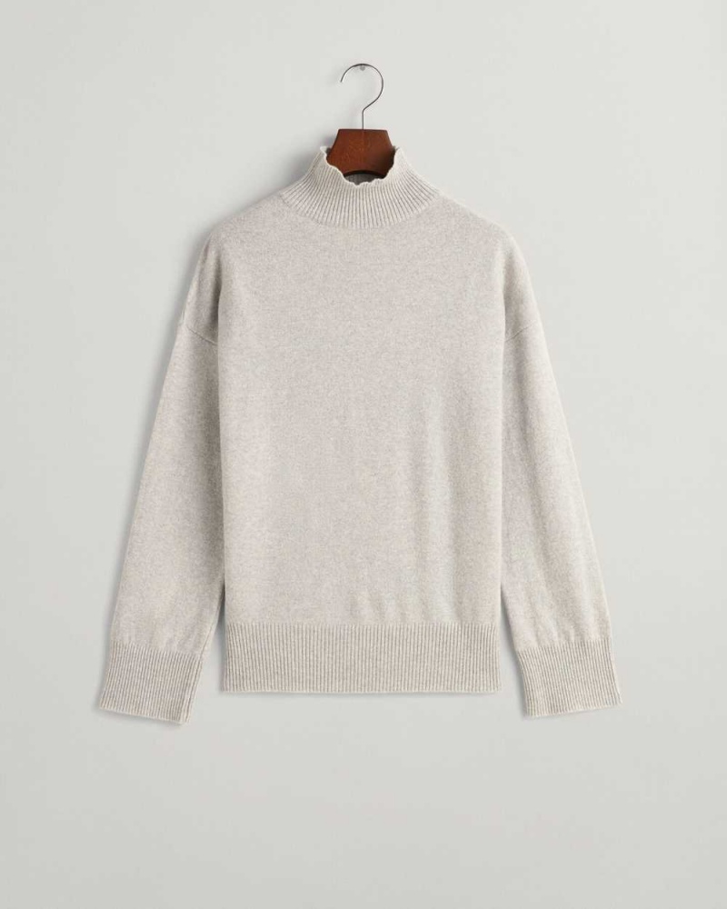 Gant Superfine Lambswool Stand Collar Women's Sweater Light Grey Melange | HIDPU-9135