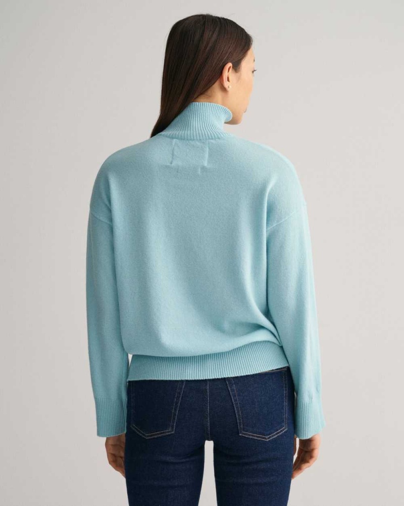 Gant Superfine Lambswool Stand Collar Women's Sweater Dusty Turquoise | KSZDO-0584