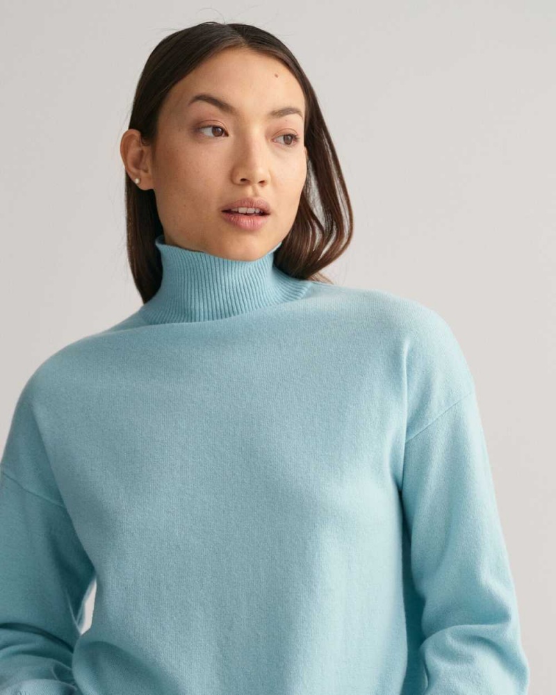 Gant Superfine Lambswool Stand Collar Women's Sweater Dusty Turquoise | KSZDO-0584