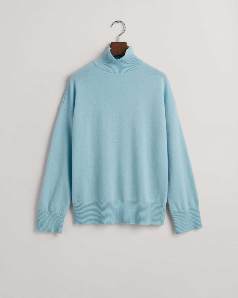 Gant Superfine Lambswool Stand Collar Women's Sweater Dusty Turquoise | KSZDO-0584