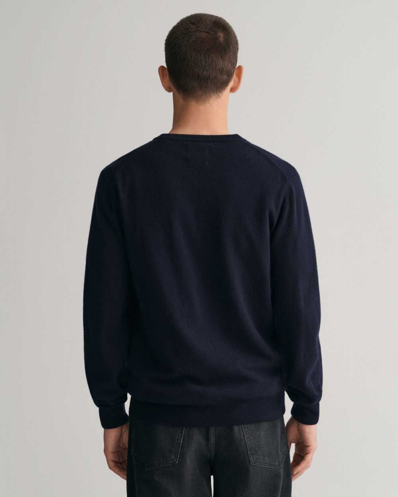 Gant Superfine Lambswool V-Neck Men's Sweater Marine | ZINFM-0815