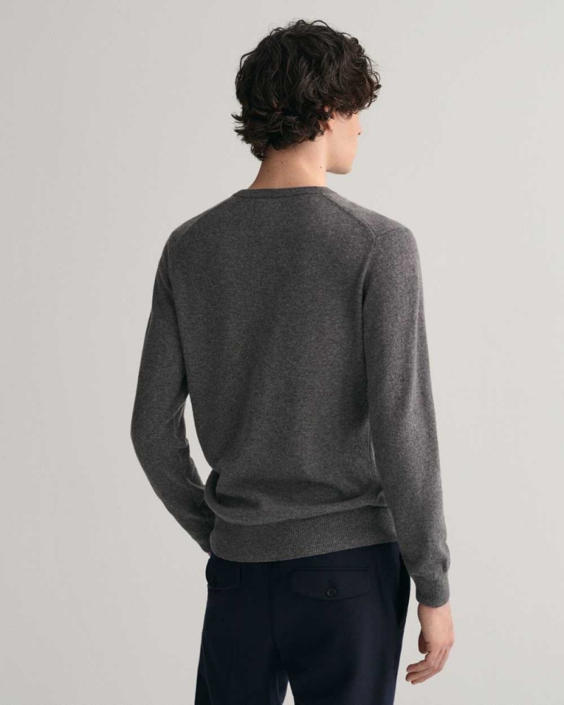 Gant Superfine Lambswool V-Neck Men's Sweater Charcoal Melange | ADXWP-0285