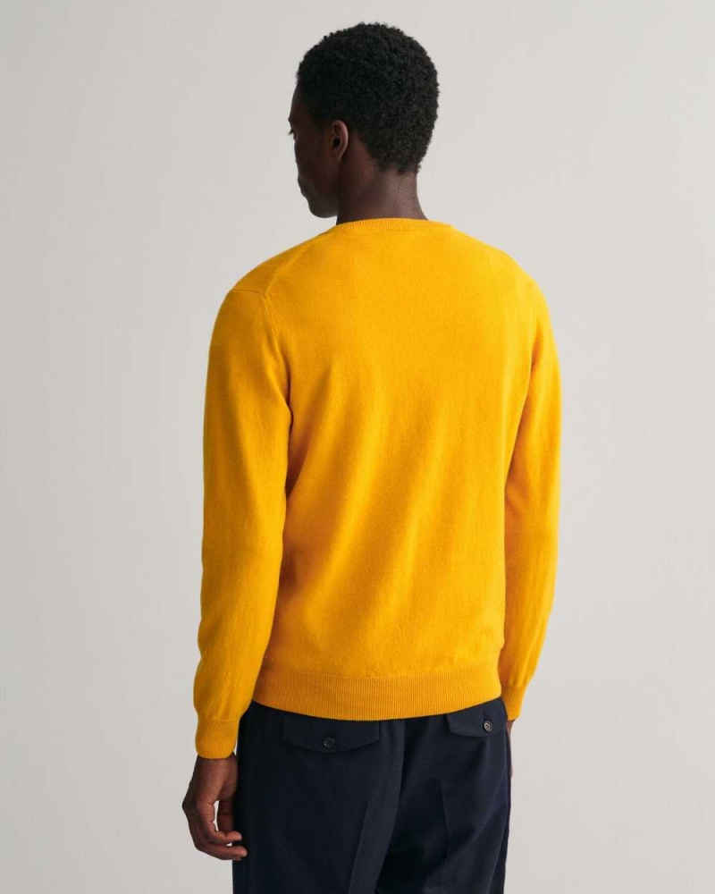 Gant Superfine Lambswool V-Neck Men's Sweater Sunflower Yellow | TICVE-8293