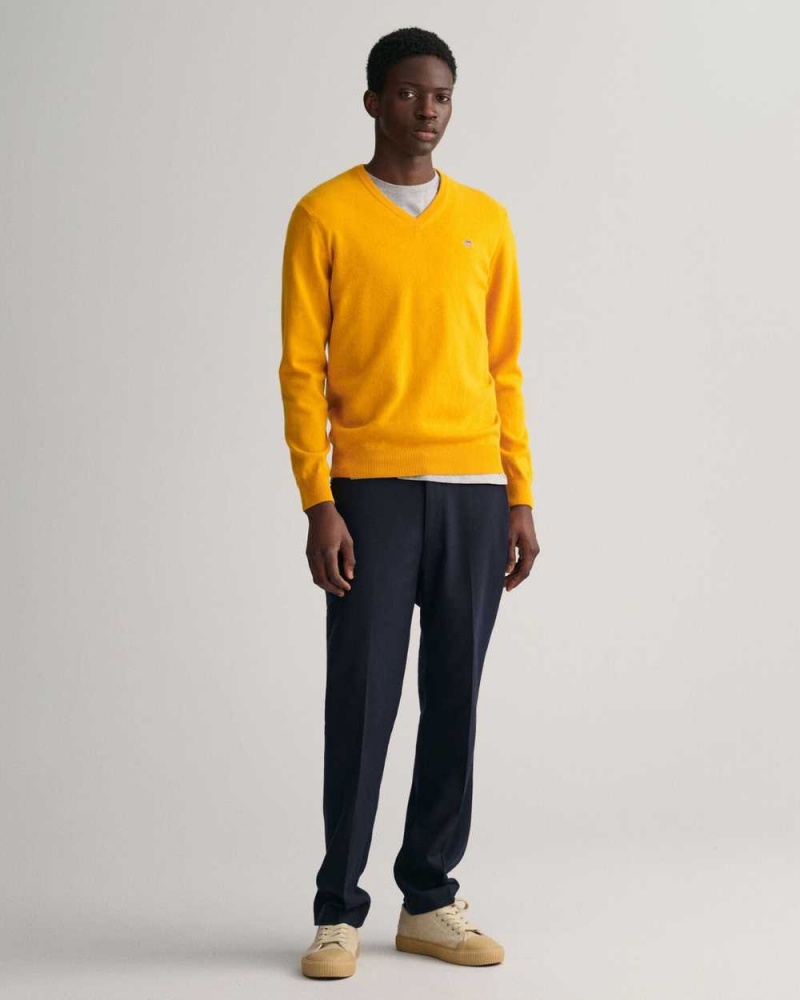 Gant Superfine Lambswool V-Neck Men's Sweater Sunflower Yellow | TICVE-8293