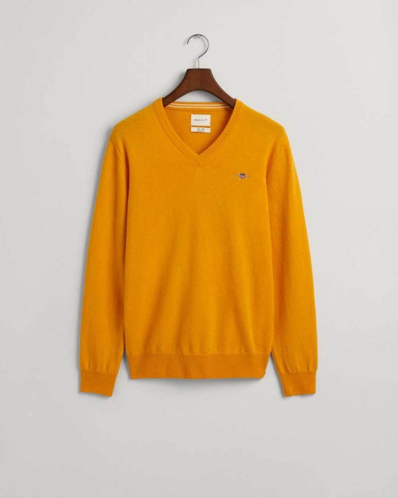 Gant Superfine Lambswool V-Neck Men's Sweater Sunflower Yellow | TICVE-8293