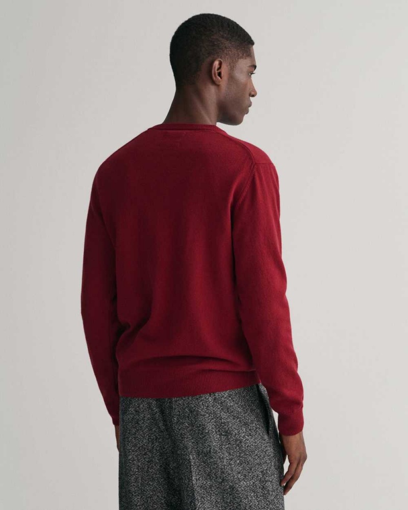 Gant Superfine Lambswool V-Neck Men's Sweater Port Red | WUFNL-5762