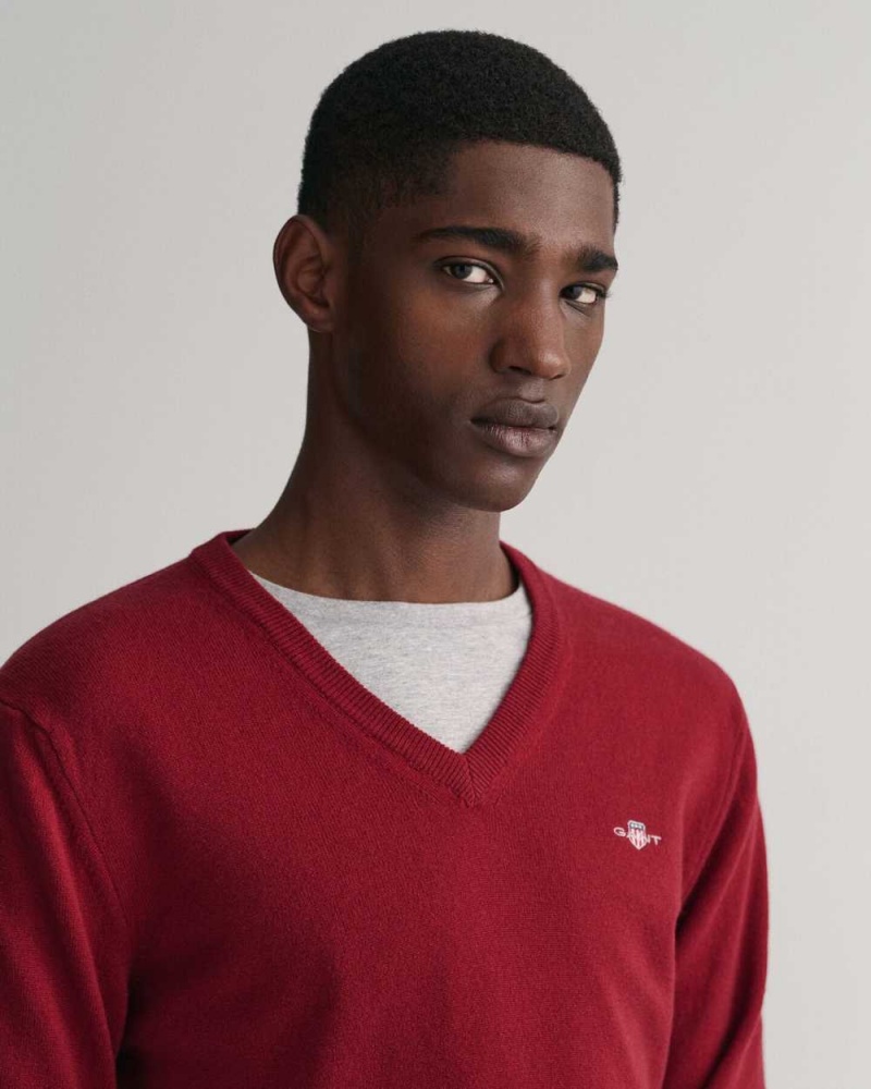 Gant Superfine Lambswool V-Neck Men's Sweater Port Red | WUFNL-5762