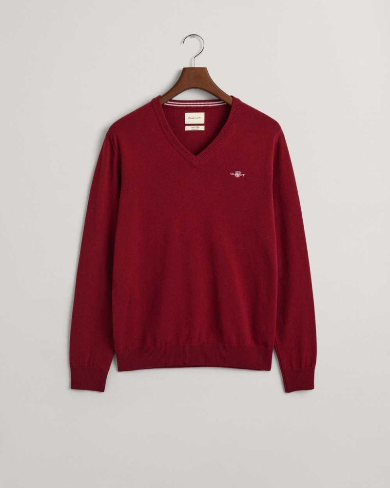 Gant Superfine Lambswool V-Neck Men's Sweater Port Red | WUFNL-5762