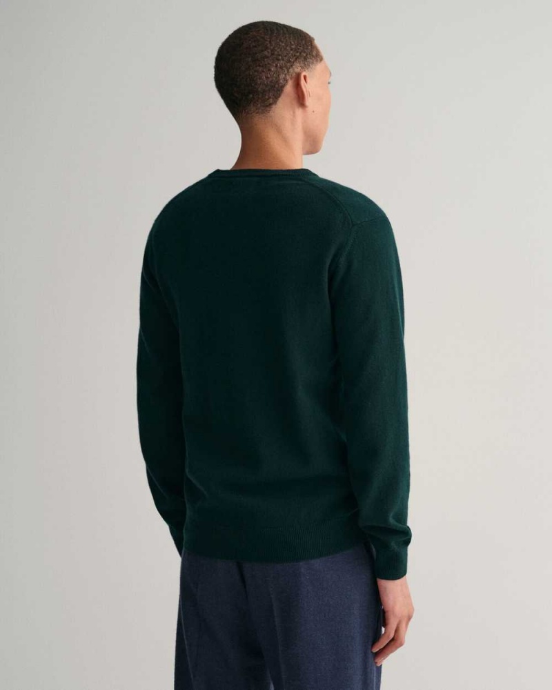 Gant Superfine Lambswool V-Neck Men's Sweater Tartan Green | CABIT-4385