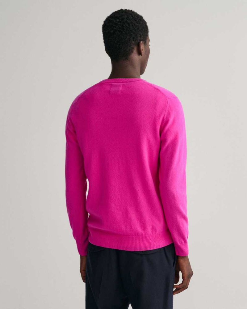 Gant Superfine Lambswool V-Neck Men's Sweater Barley Pink | RPFYV-8209